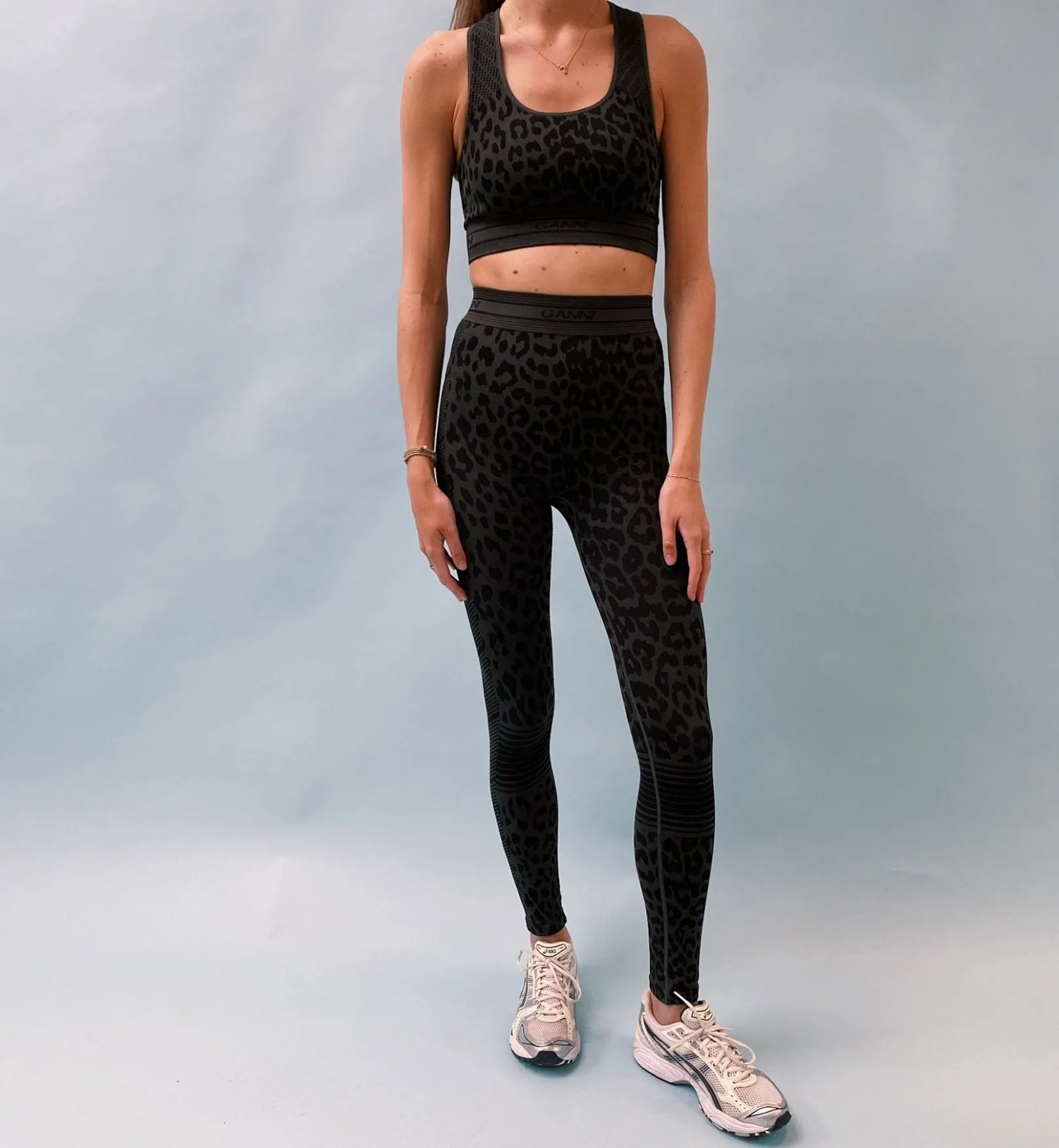 Ganni Grey Leopard Seamless Leggings