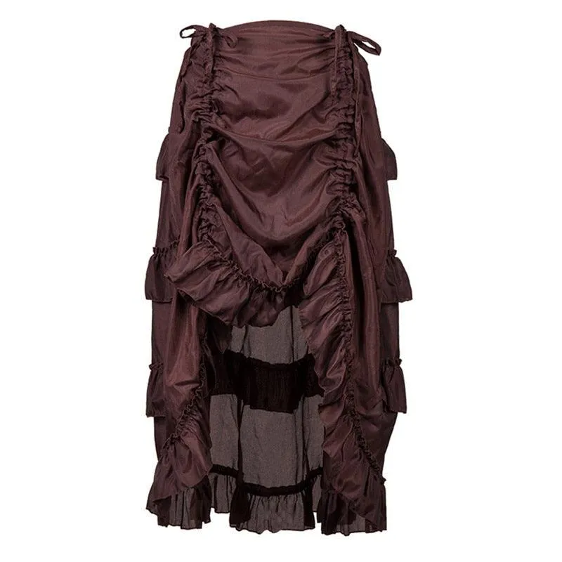 Get Gothic Glam with our Victorian Steampunk Midi Skirt - Sexy High-Low Ruffles and Vintage Flair