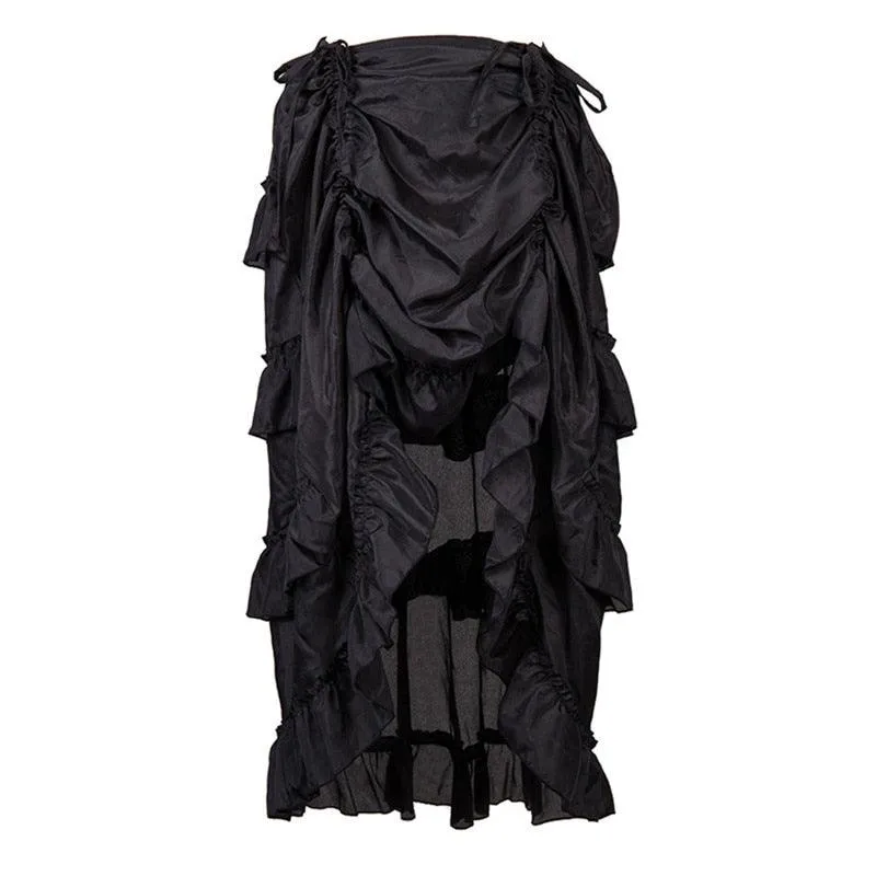 Get Gothic Glam with our Victorian Steampunk Midi Skirt - Sexy High-Low Ruffles and Vintage Flair