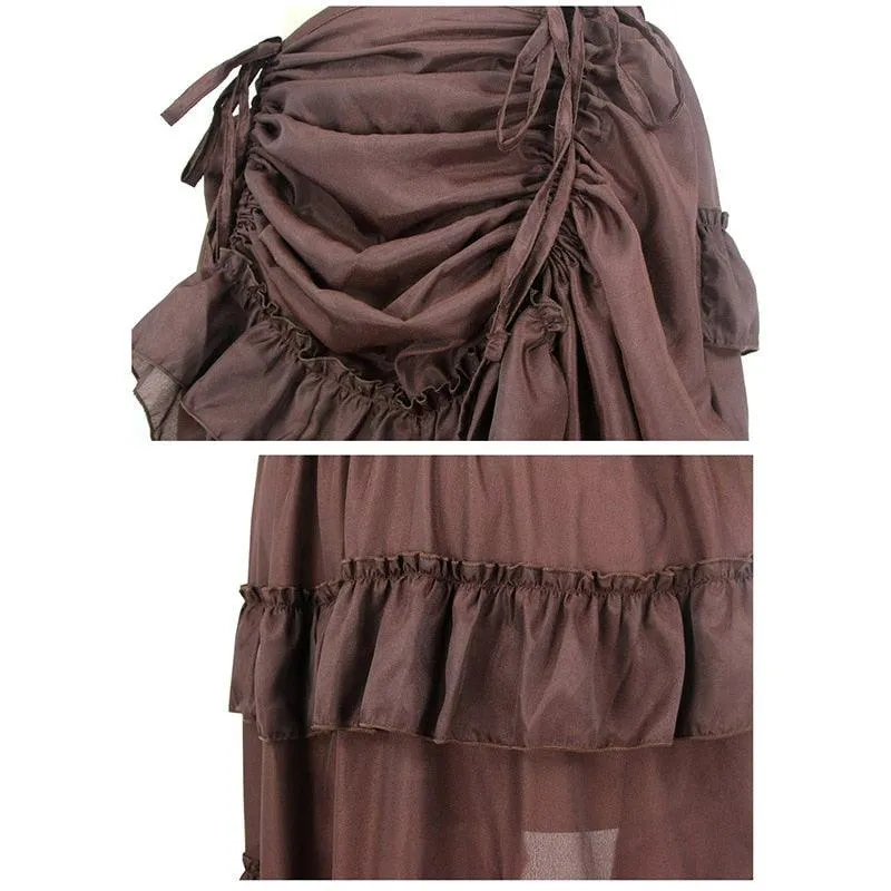 Get Gothic Glam with our Victorian Steampunk Midi Skirt - Sexy High-Low Ruffles and Vintage Flair