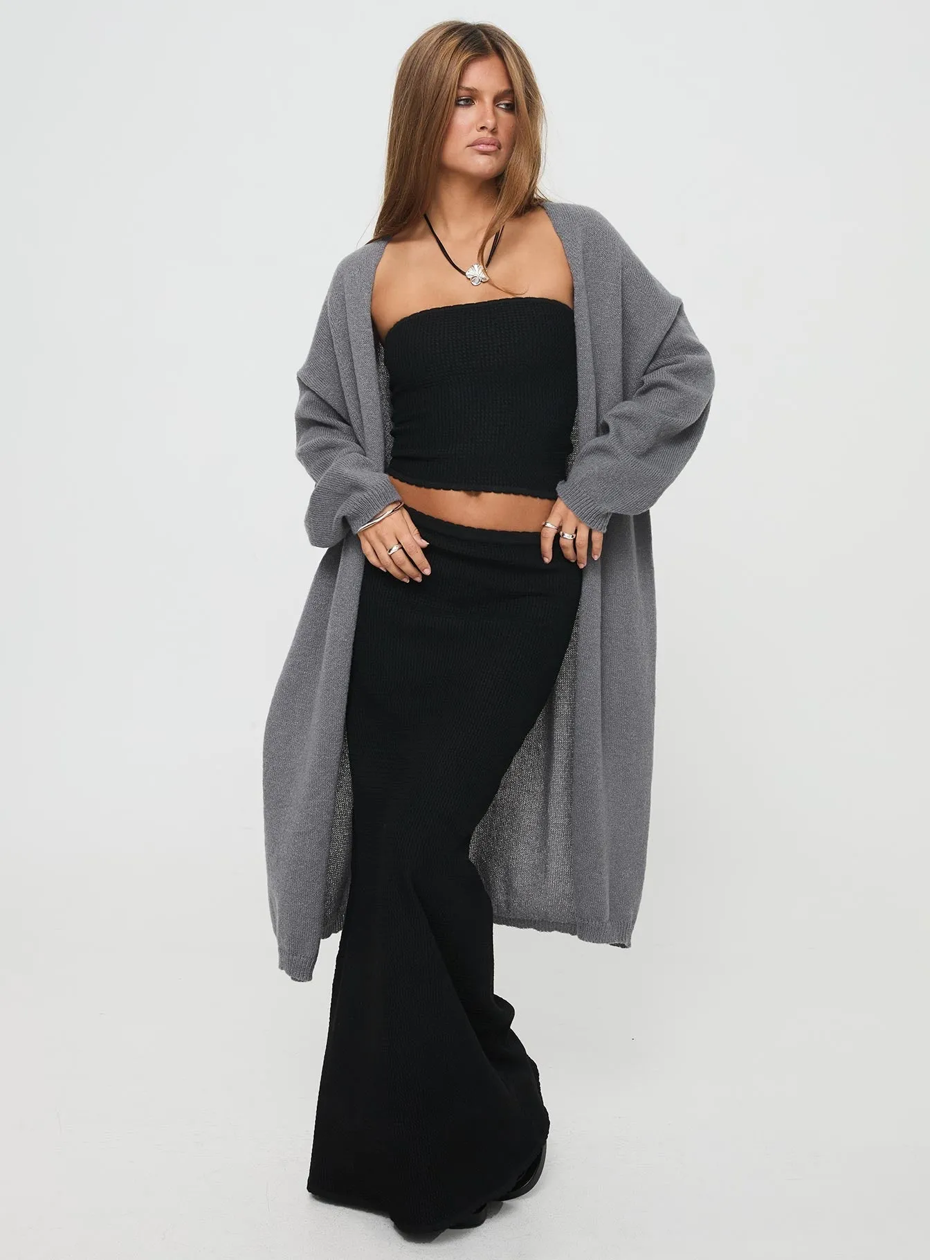 Gideon Longline Cardigan Charcoal Marle