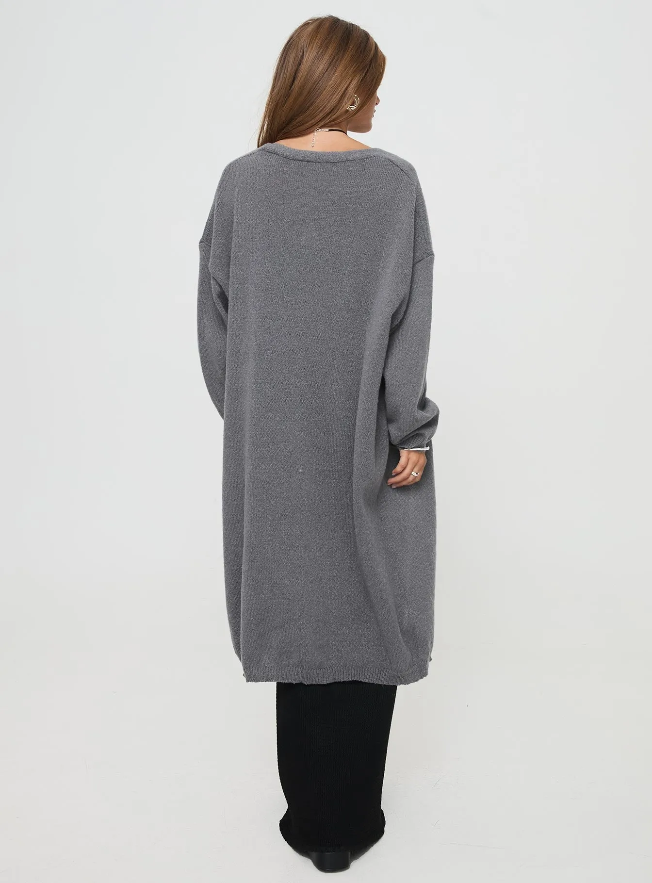 Gideon Longline Cardigan Charcoal Marle