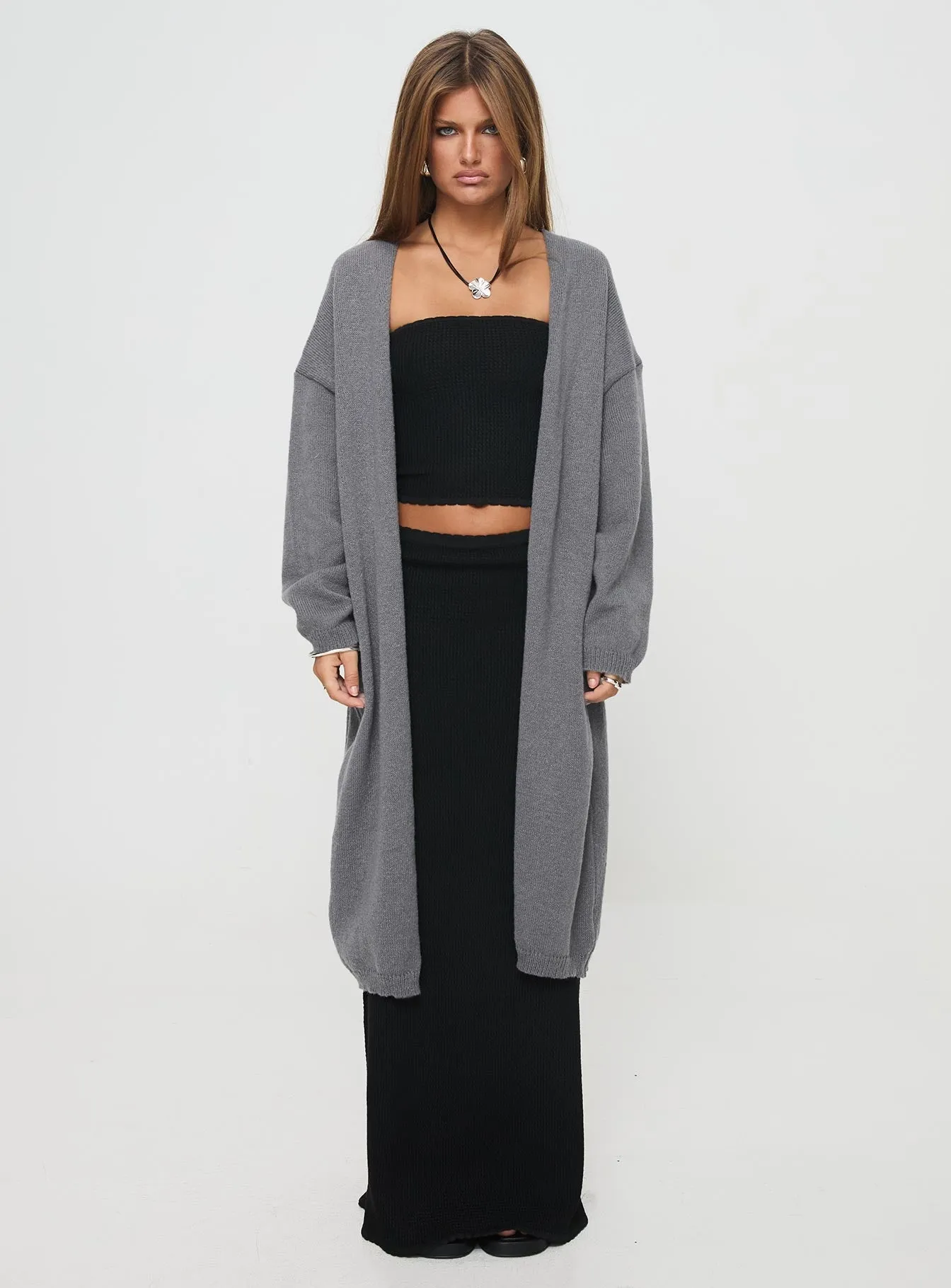 Gideon Longline Cardigan Charcoal Marle