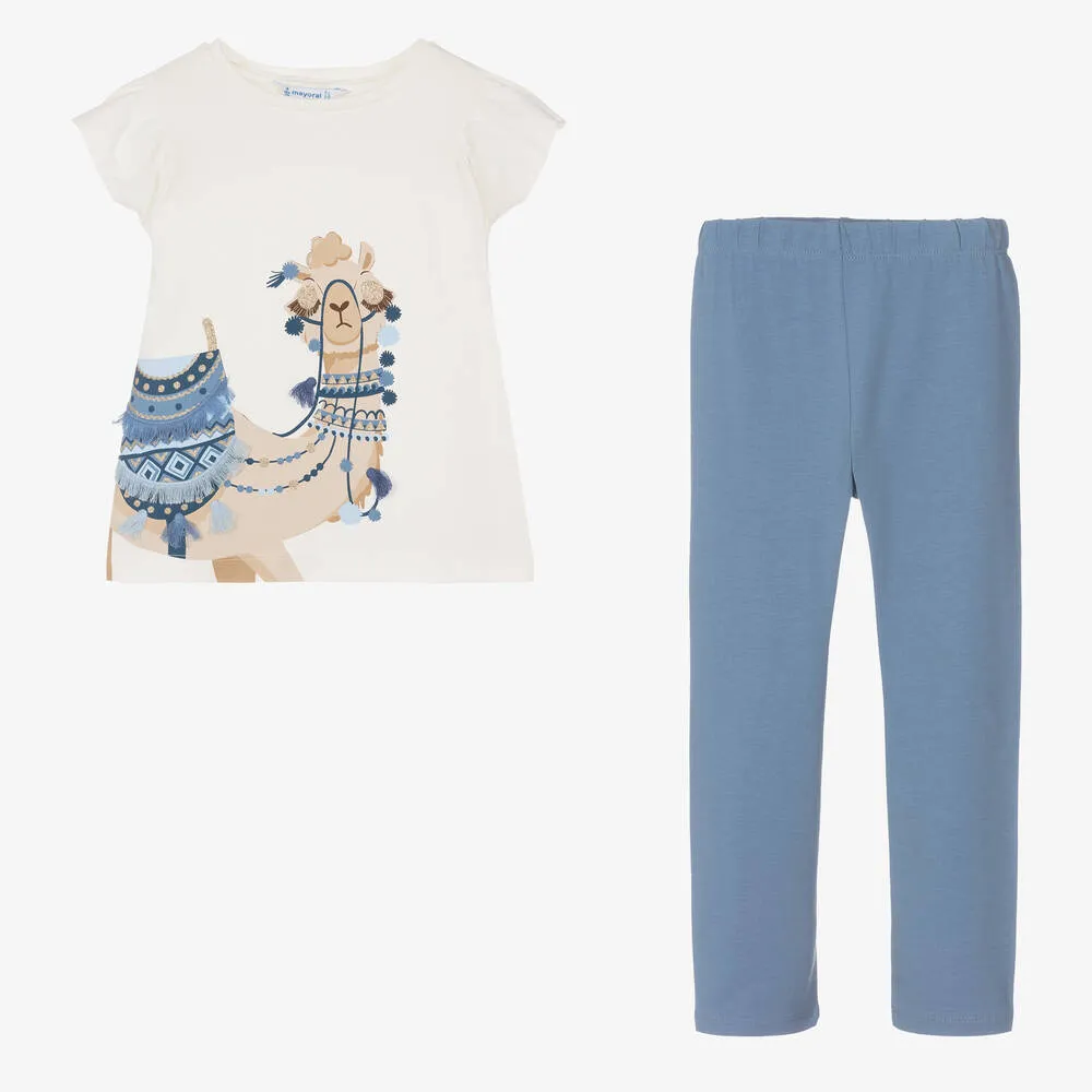 Girls Ivory & Blue Leggings Set