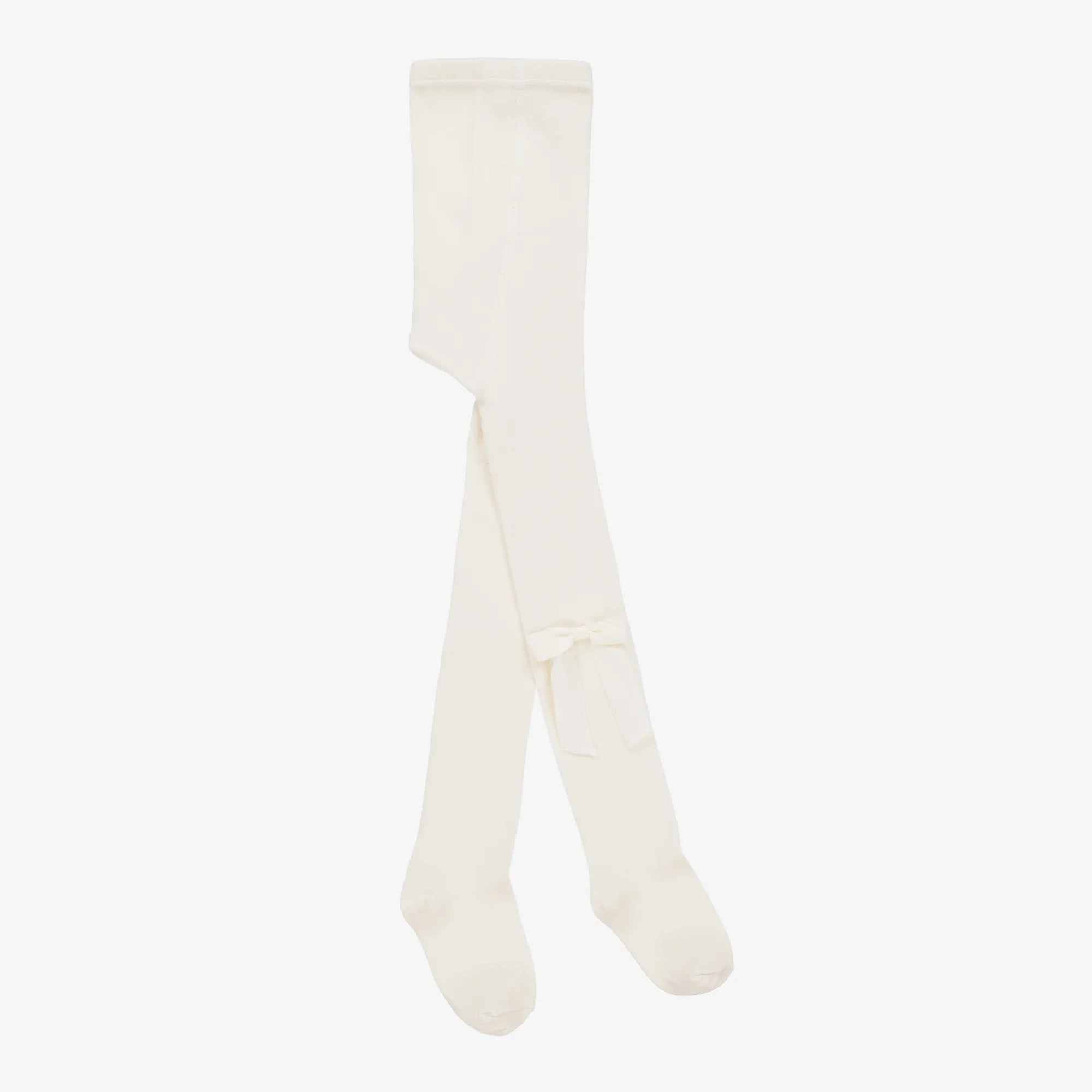 Girls Ivory Cotton Bow Tights