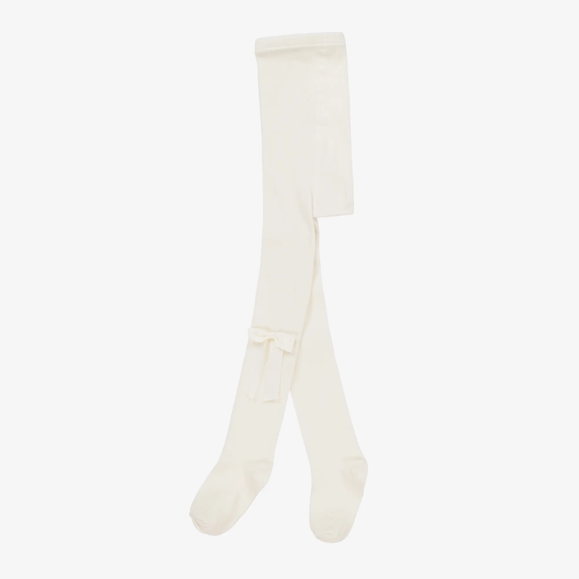 Girls Ivory Cotton Bow Tights