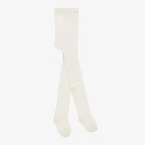 Girls Ivory Cotton Bow Tights