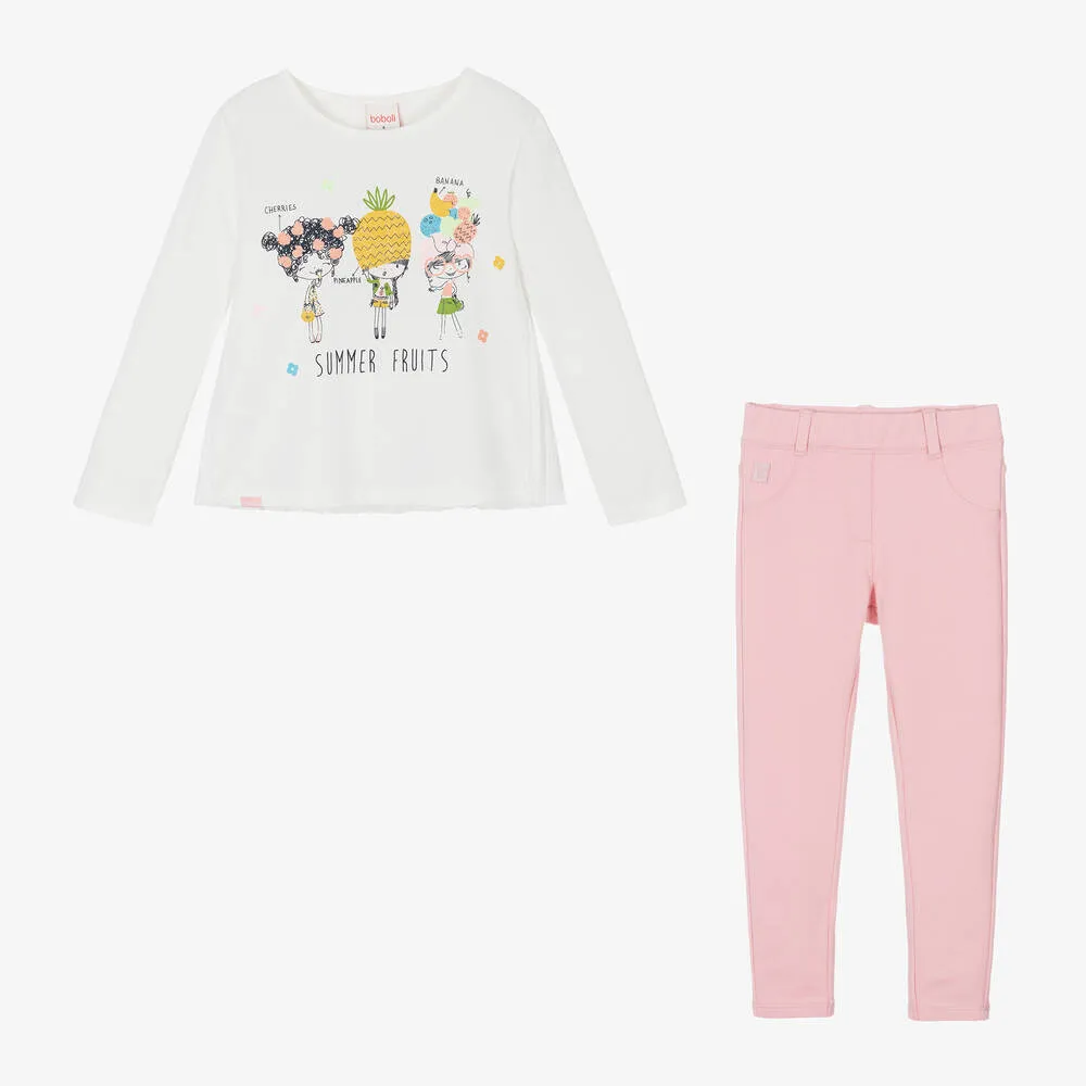 Girls Pink Cotton Fruit Leggings Set