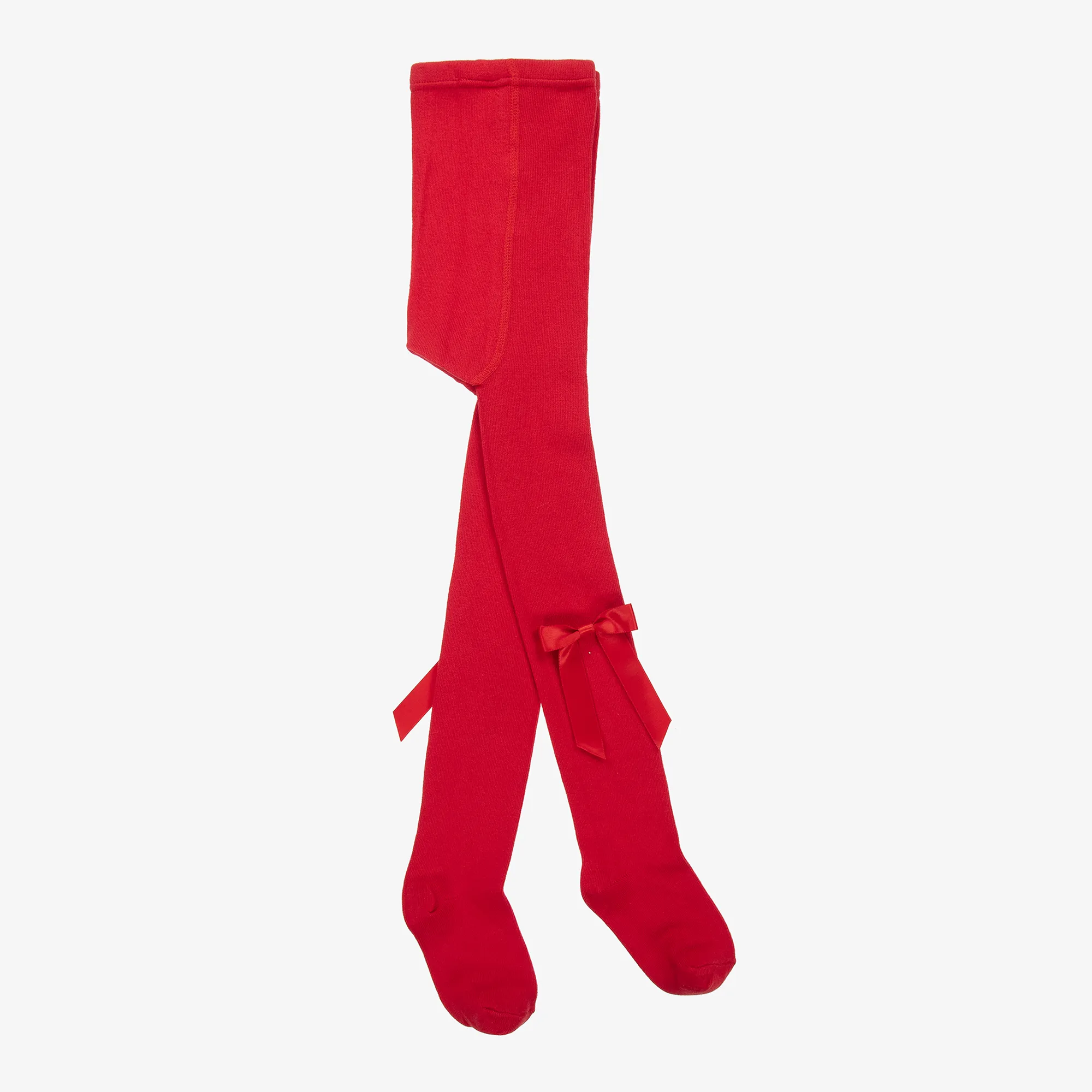 Girls Red Cotton Bow Tights 