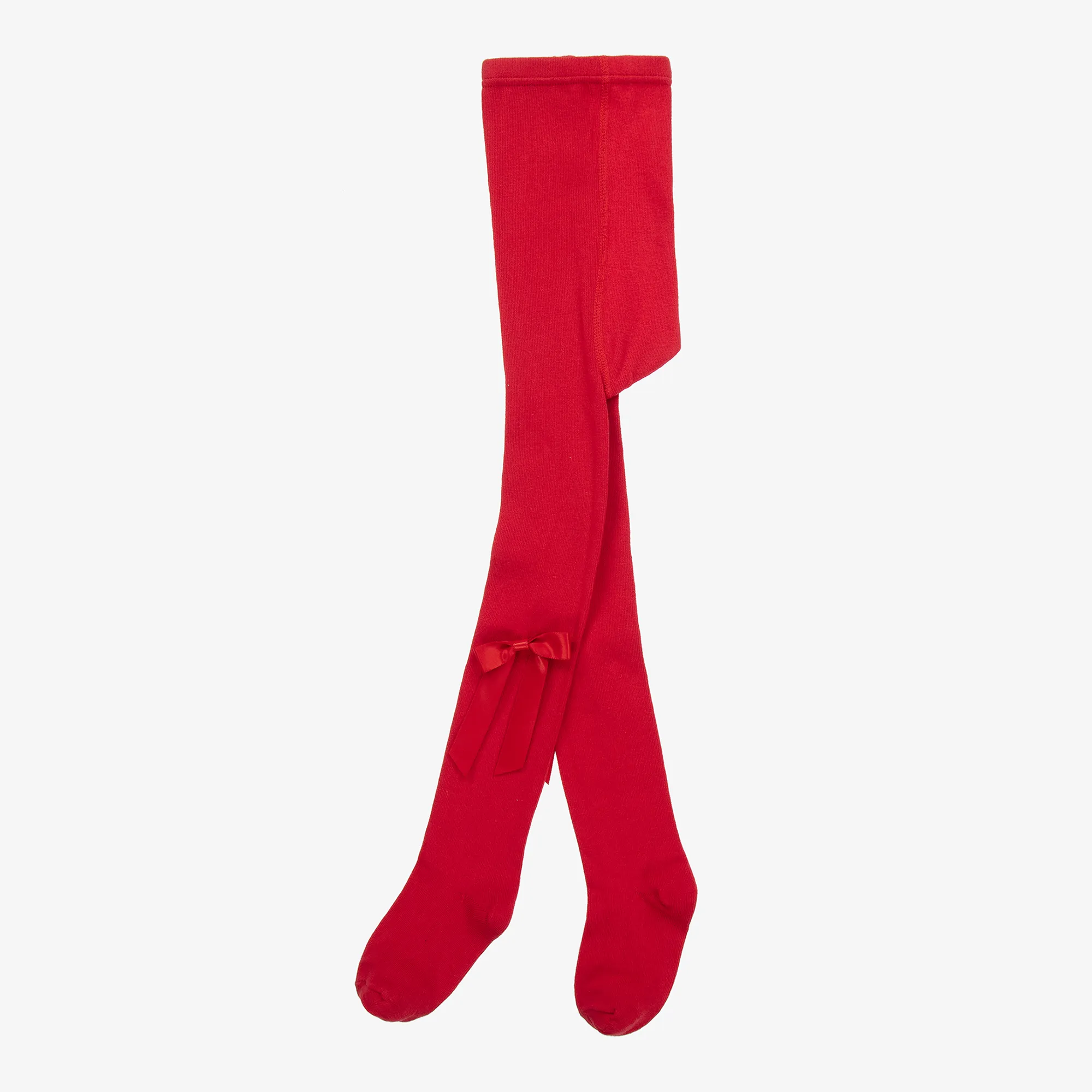 Girls Red Cotton Bow Tights 