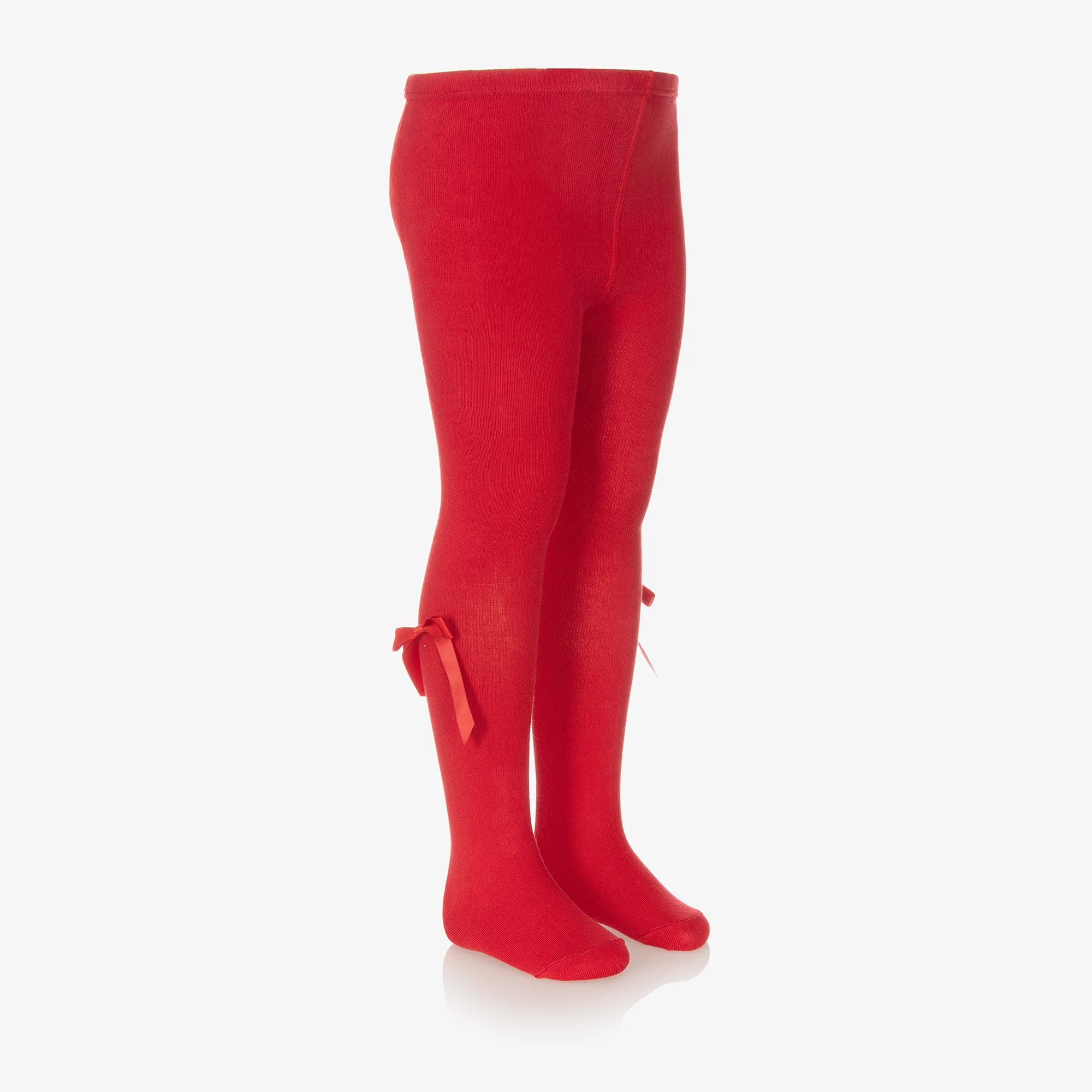 Girls Red Cotton Bow Tights 