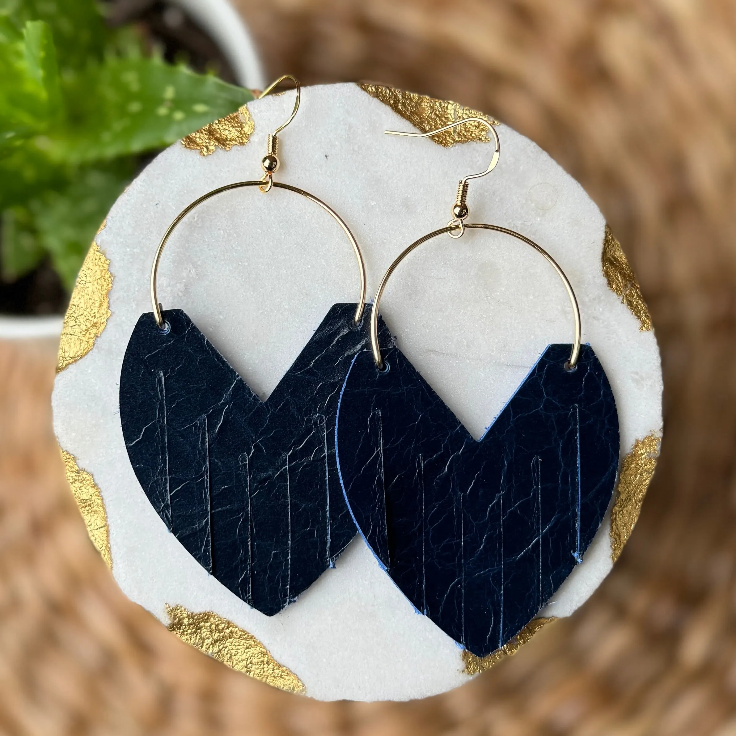 Glam Hoops - Glossy Dark Blue - Leather Earrings