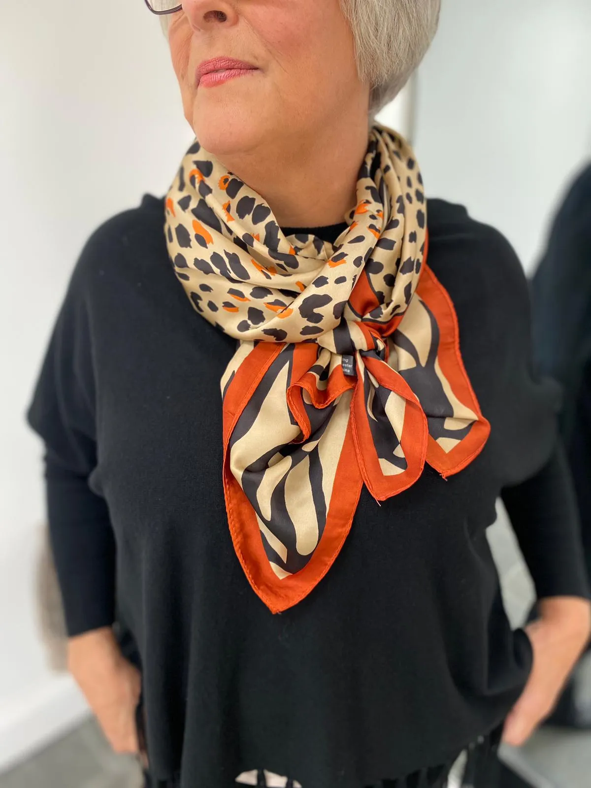 Gold Animal Print Silk Style Scarf