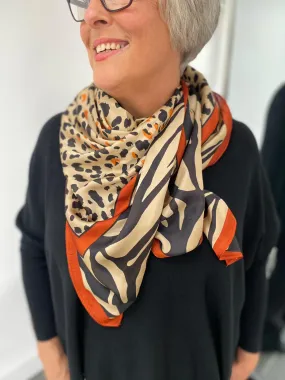 Gold Animal Print Silk Style Scarf