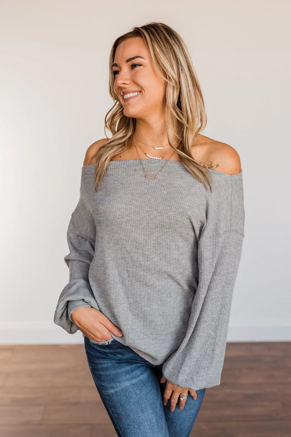 Good Directions Boat Neck Top- Grey