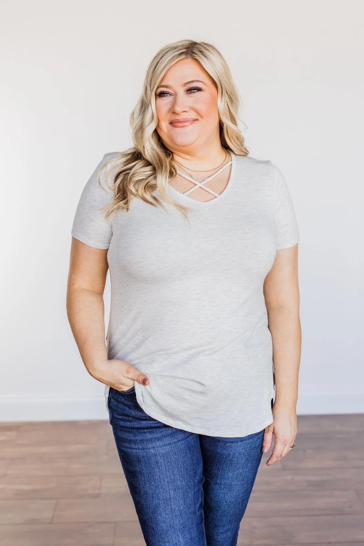 Good Moods Criss-Cross Top- Heather Grey