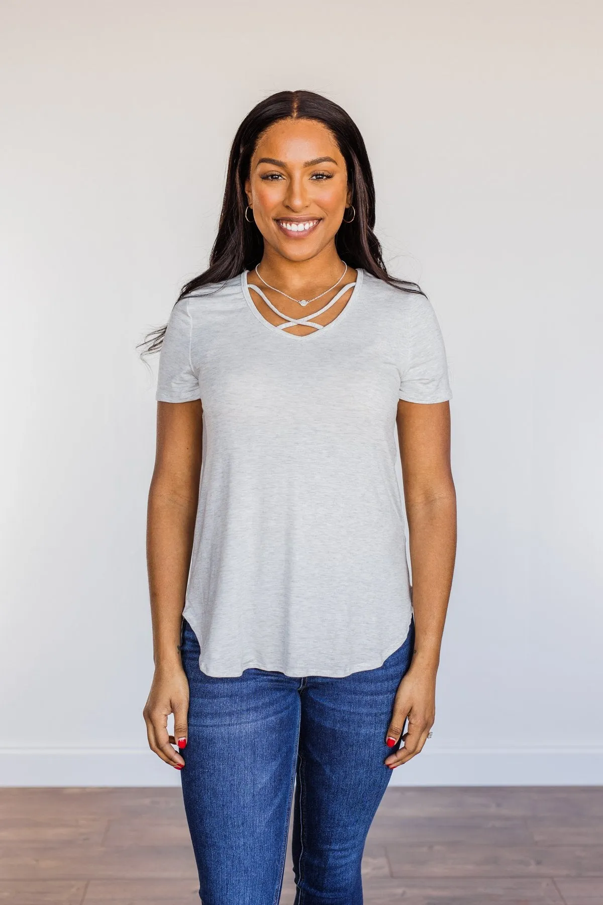 Good Moods Criss-Cross Top- Heather Grey