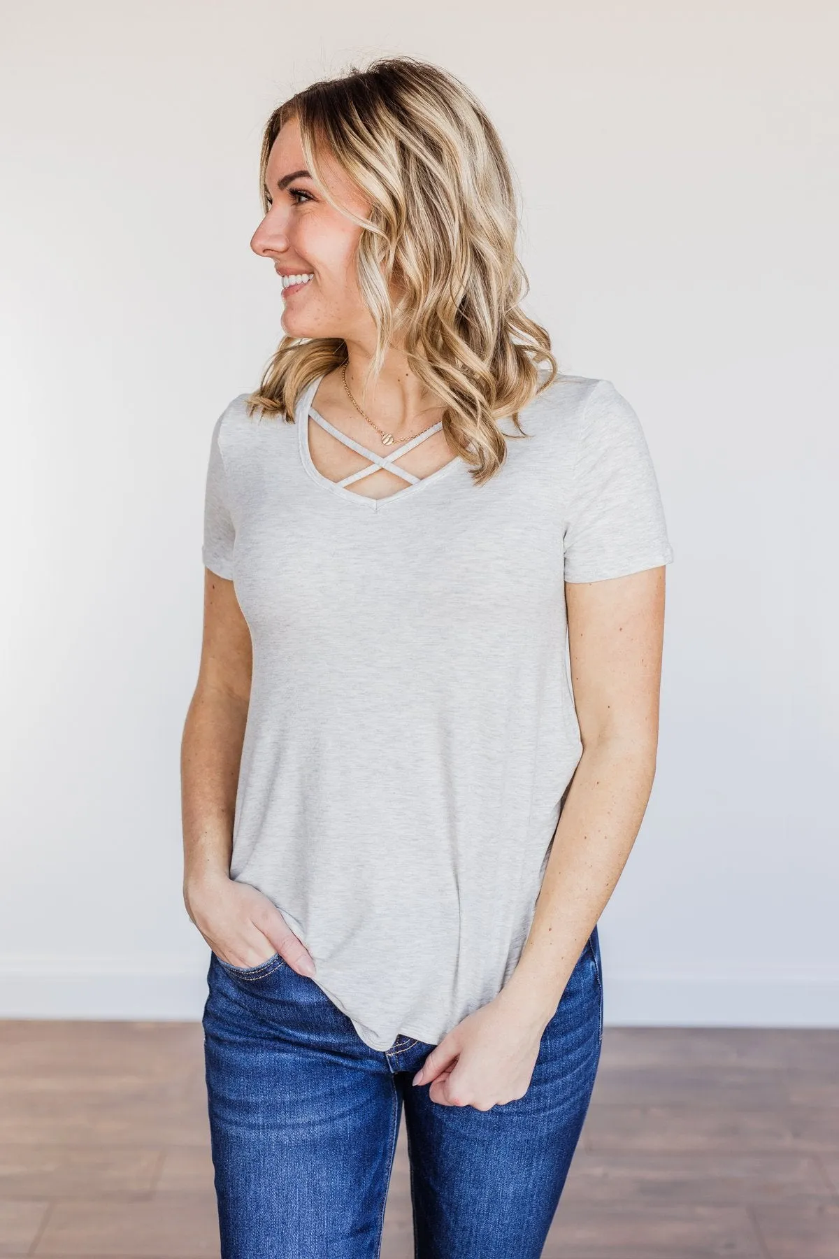 Good Moods Criss-Cross Top- Heather Grey