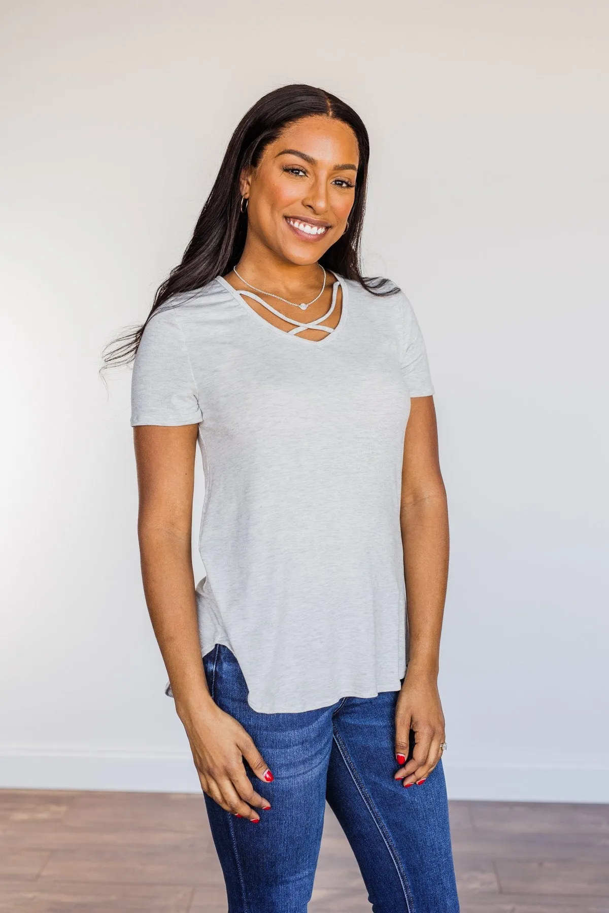 Good Moods Criss-Cross Top- Heather Grey