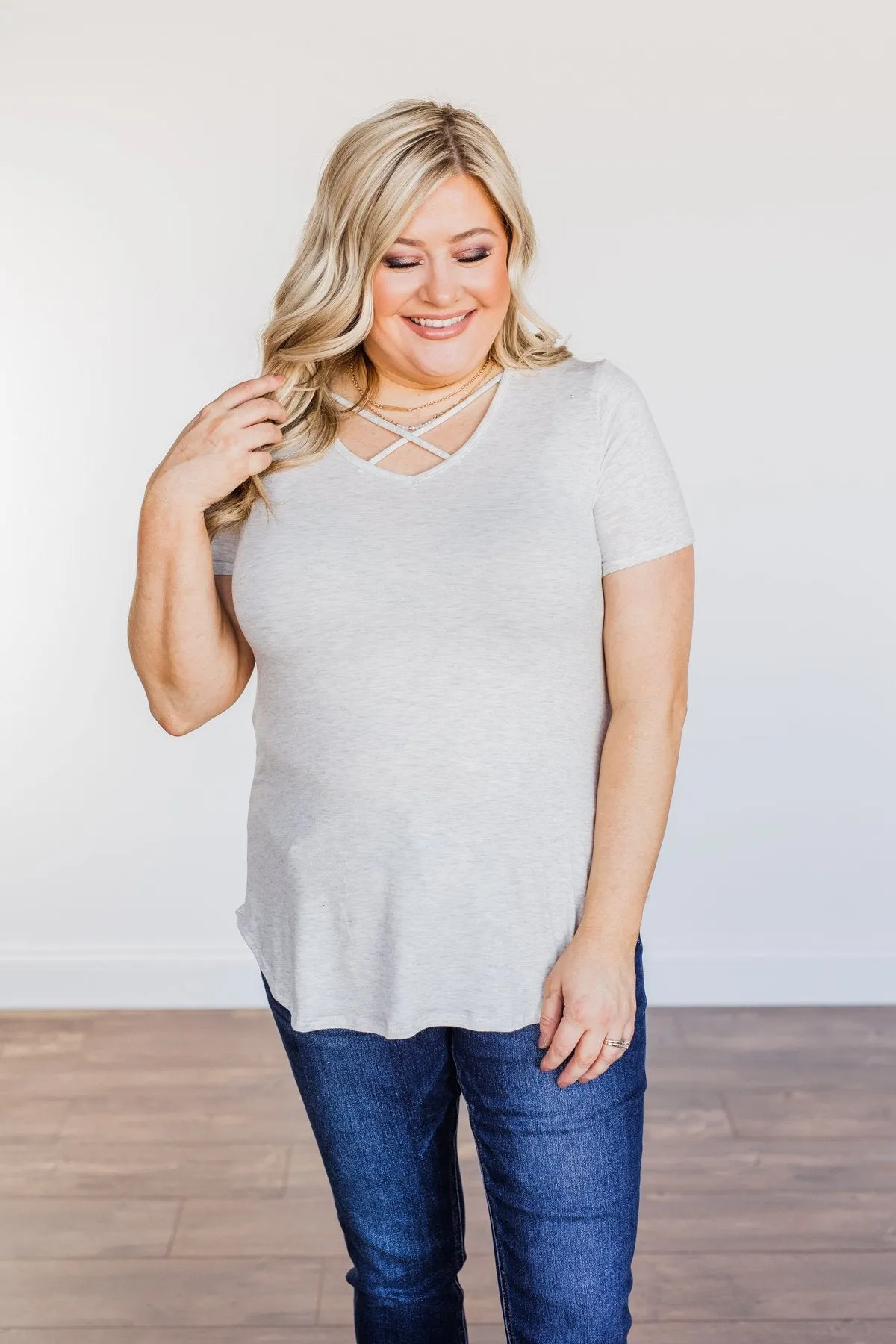 Good Moods Criss-Cross Top- Heather Grey