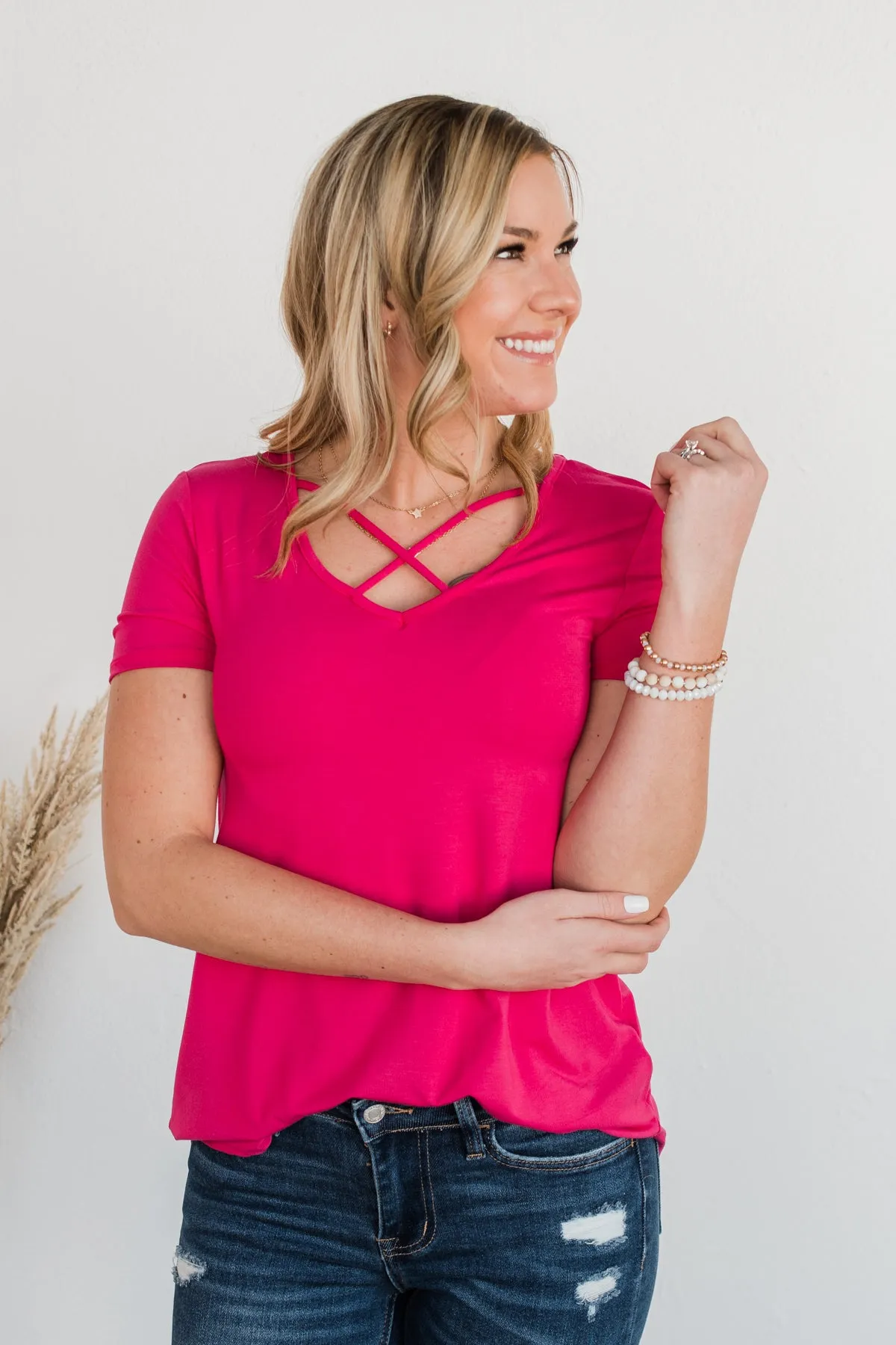 Good Moods Criss-Cross Top- Hot Pink