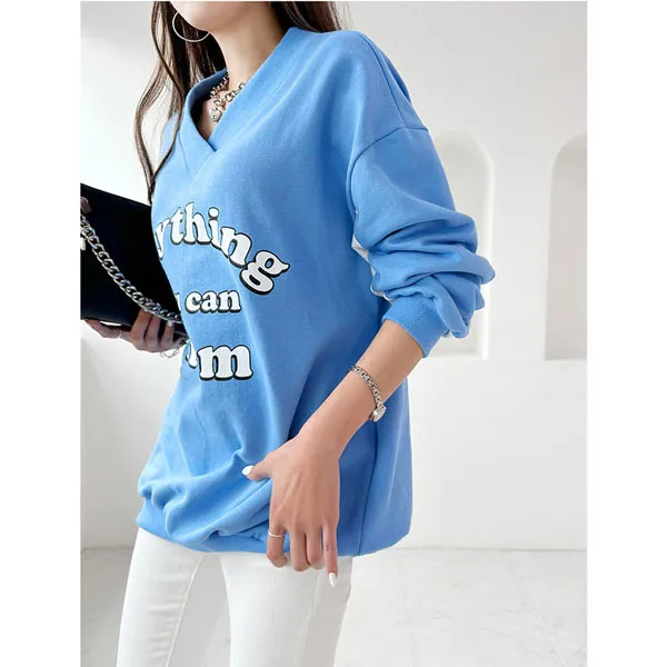 gumzzi  |Street Style V-Neck Long Sleeves Cotton Oversized Logo