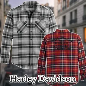 Harley Davidson  |Button-down Other Plaid Patterns Street Style Long Sleeves