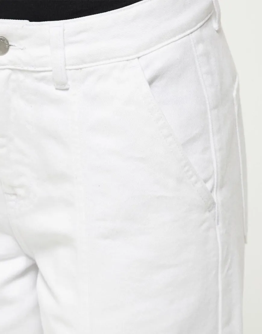 High Rise Wide Leg Cargo Jeans White