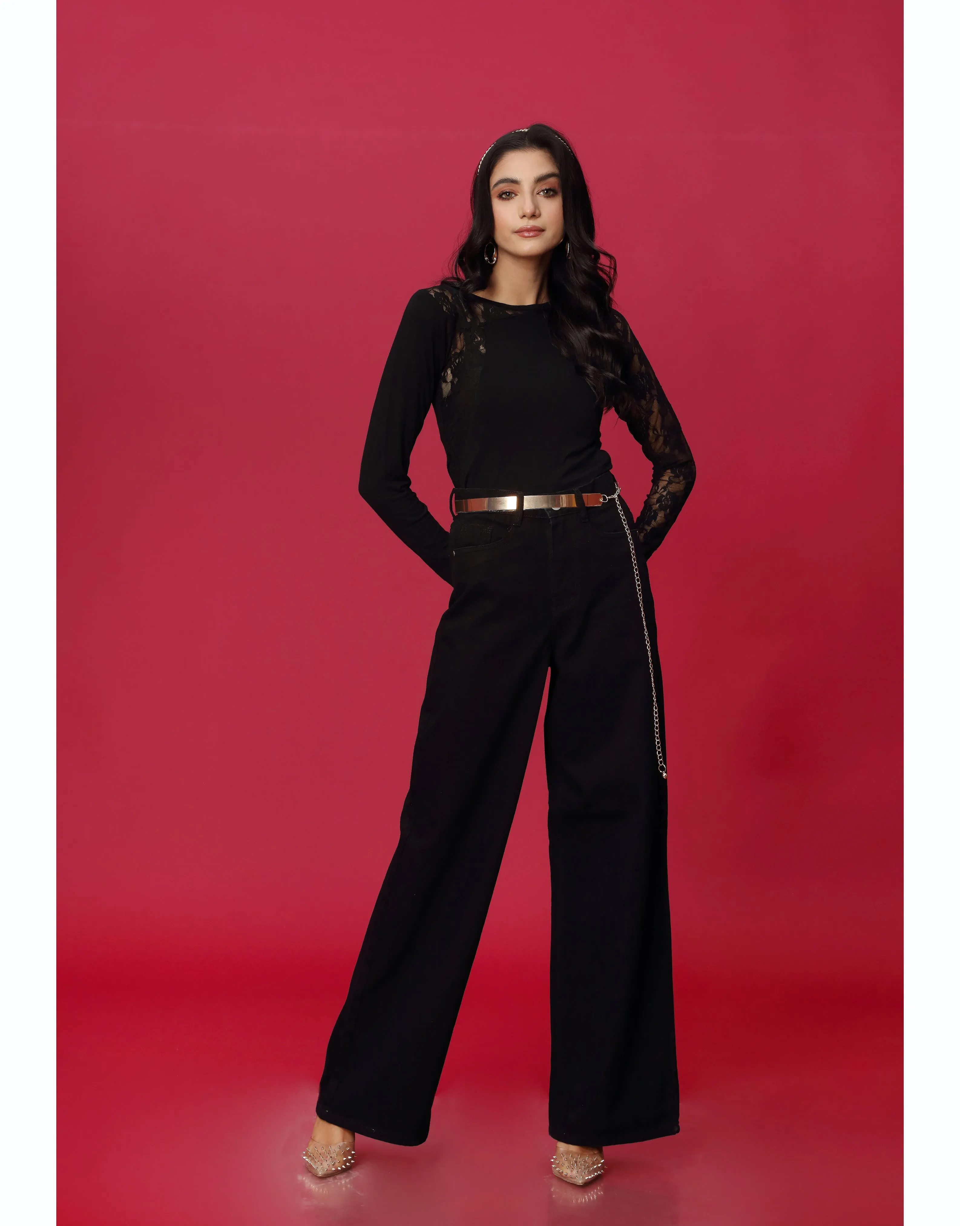 High Rise Wide Leg Jeans Jet Black