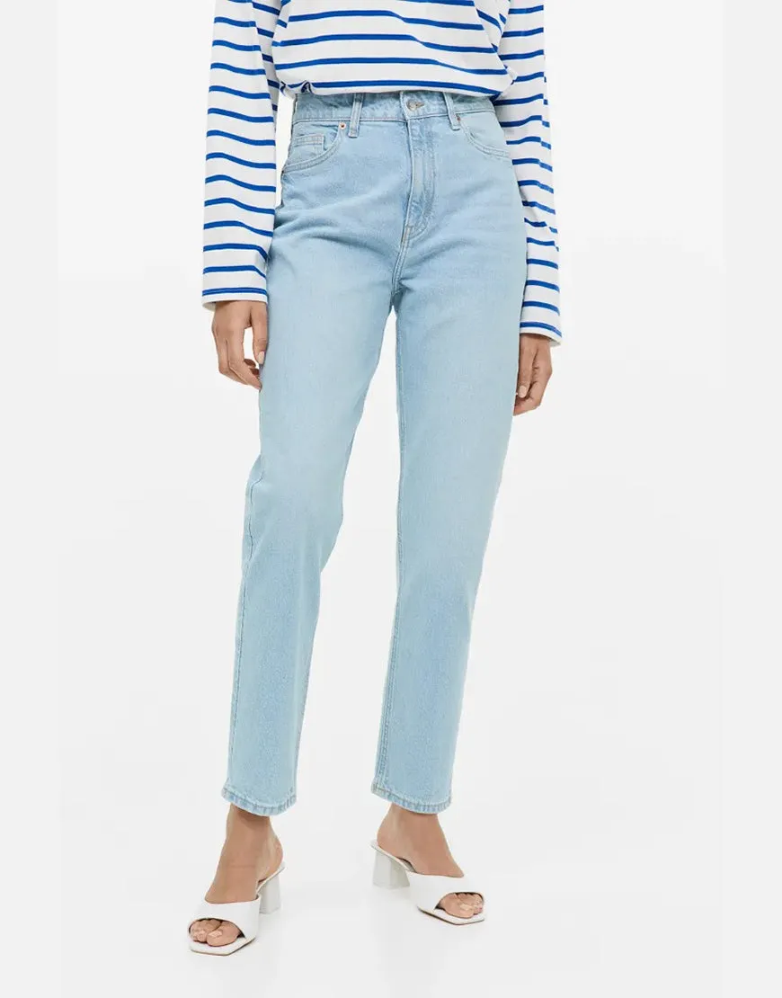 Hm High Rise Mom Jeans Ace Blue