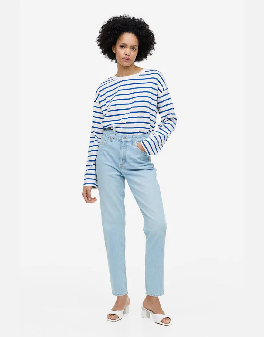 Hm High Rise Mom Jeans Ace Blue