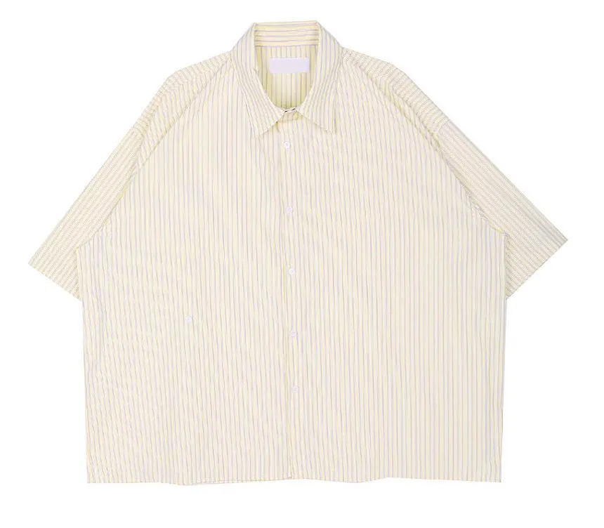 HOLY IN CODE  |Button-down Stripes Unisex Street Style Cotton Short Sleeves