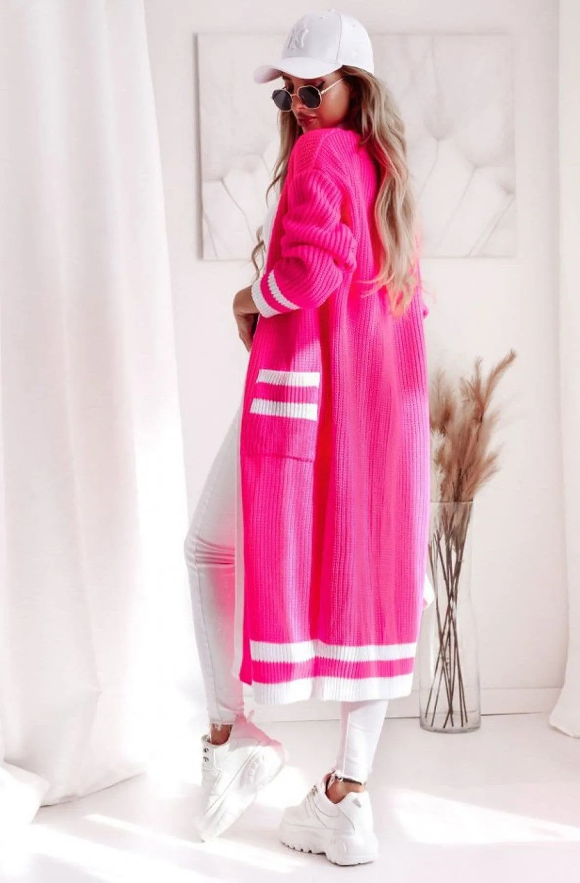 Hot Pink Kiki Longline Knitted Cardigan