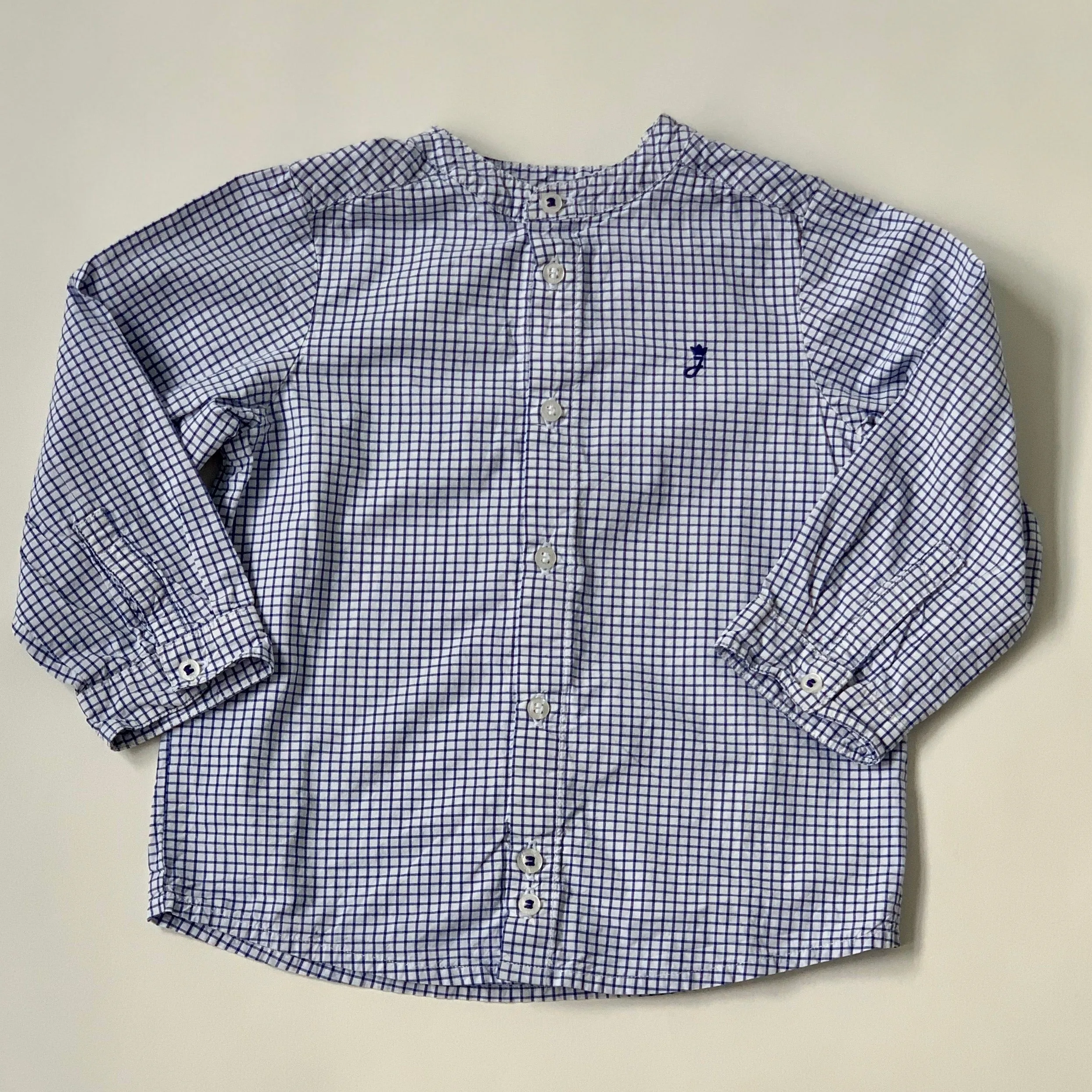 Jacadi Blue And White Check Collarless Shirt