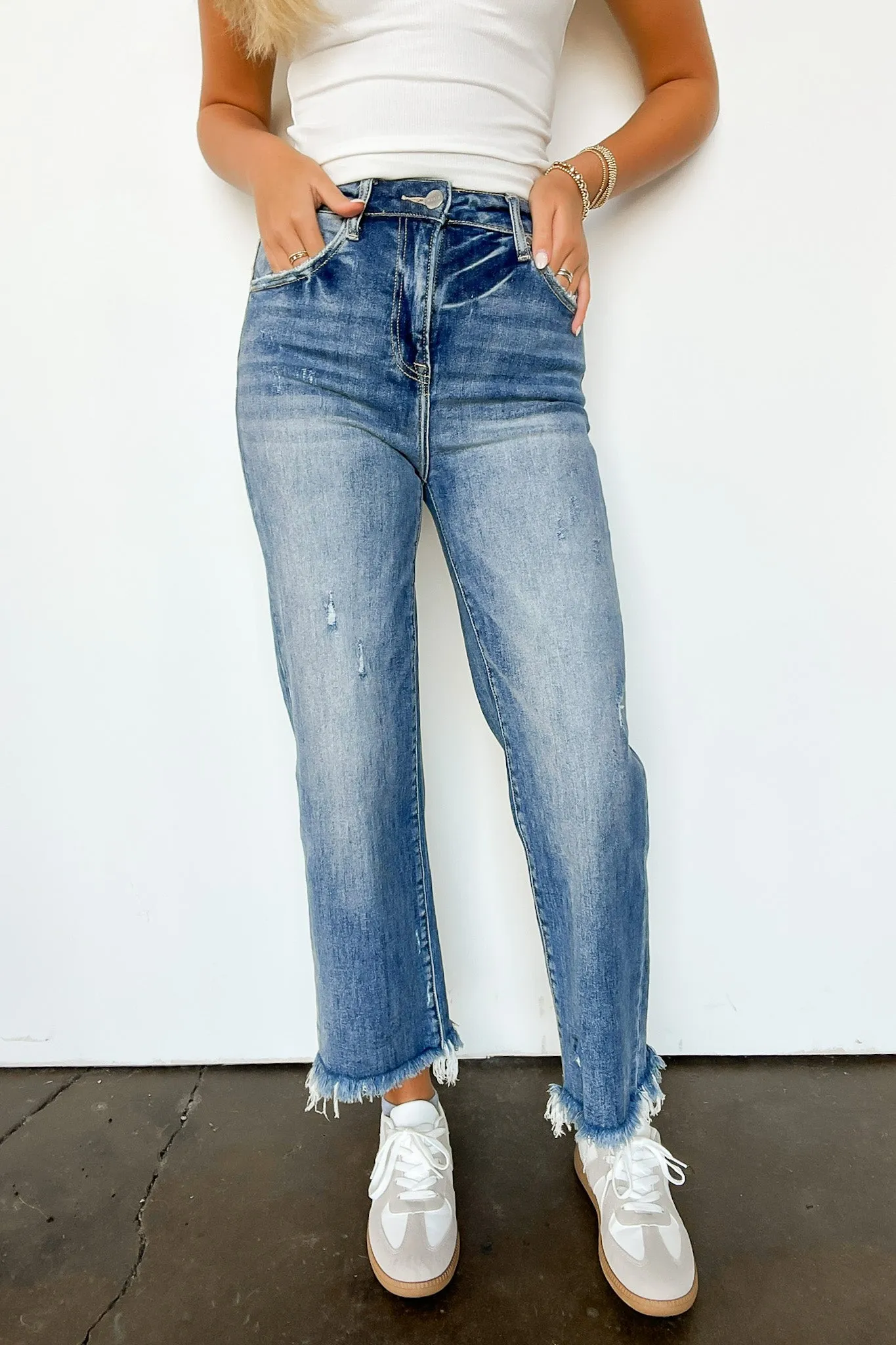 Kaylynn High Rise Raw Hem Straight Jeans