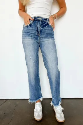 Kaylynn High Rise Raw Hem Straight Jeans