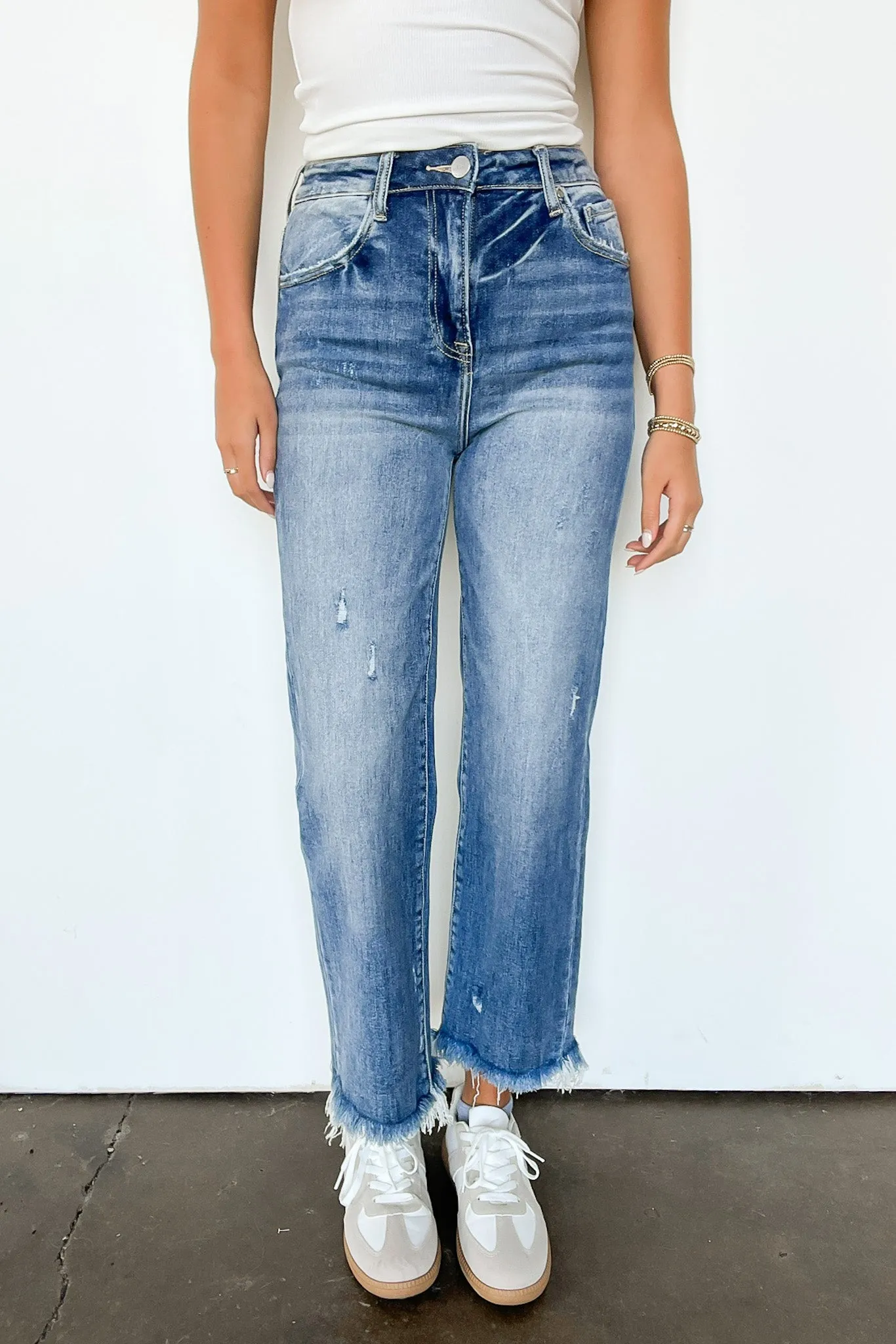 Kaylynn High Rise Raw Hem Straight Jeans