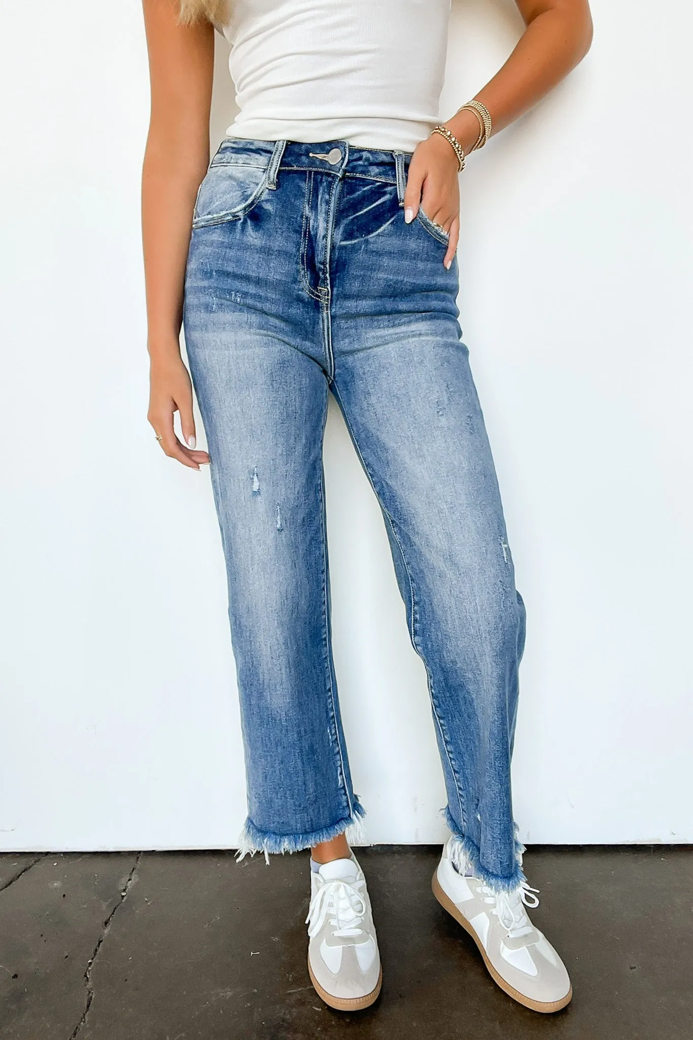 Kaylynn High Rise Raw Hem Straight Jeans