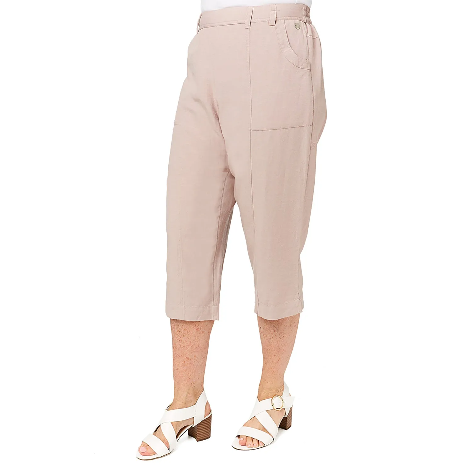 Linen Blend Cropped Trousers - Cloud