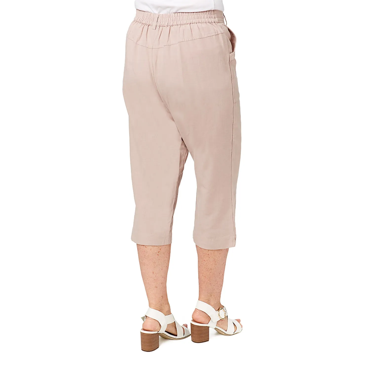 Linen Blend Cropped Trousers - Cloud