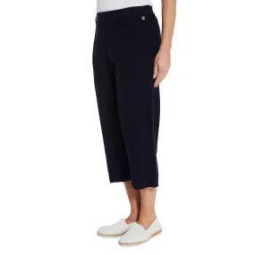 Linen Blend Cropped Trousers - Navy