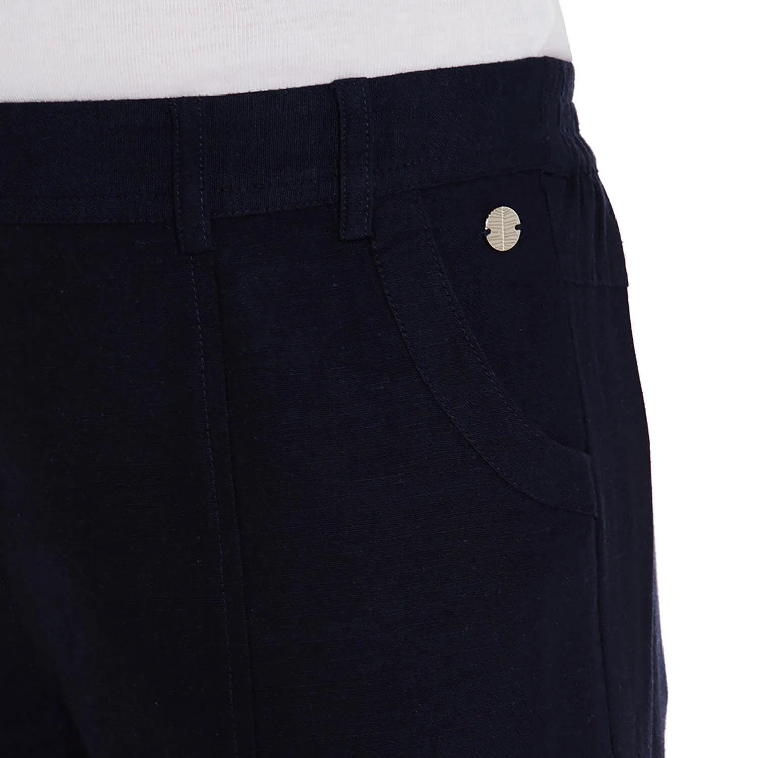 Linen Blend Cropped Trousers - Navy