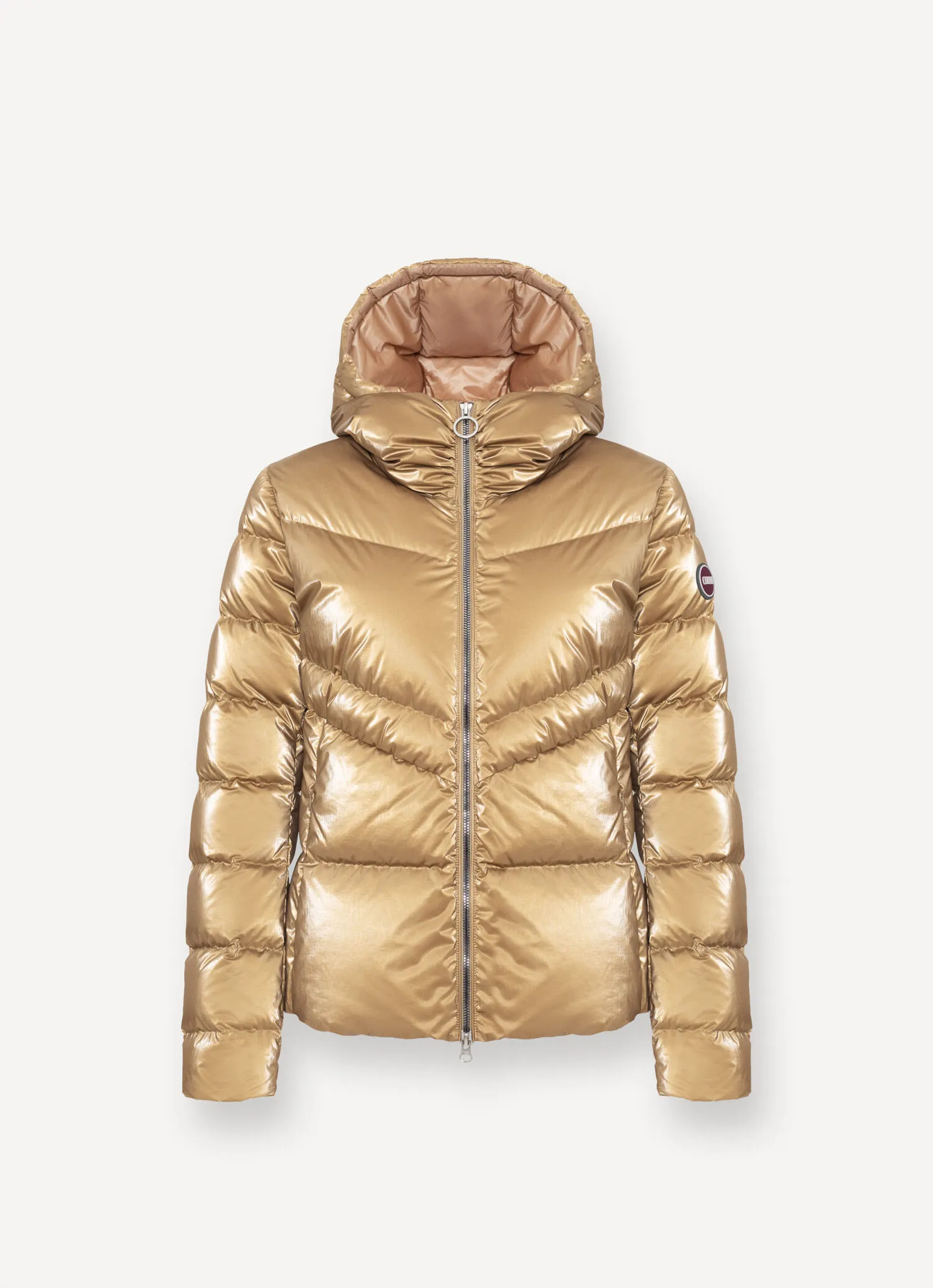 Metallic-effect gold down jacket-