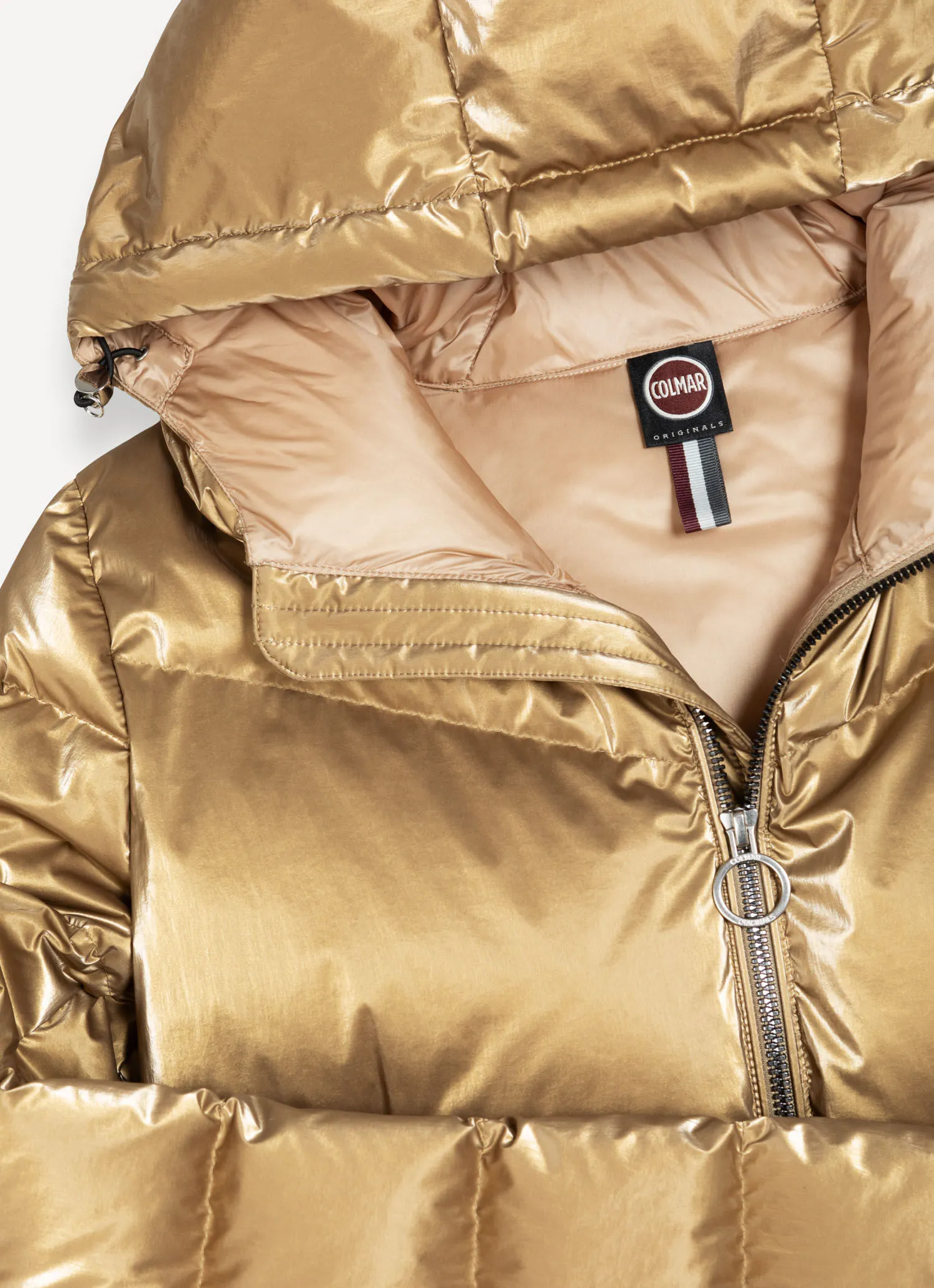 Metallic-effect gold down jacket-