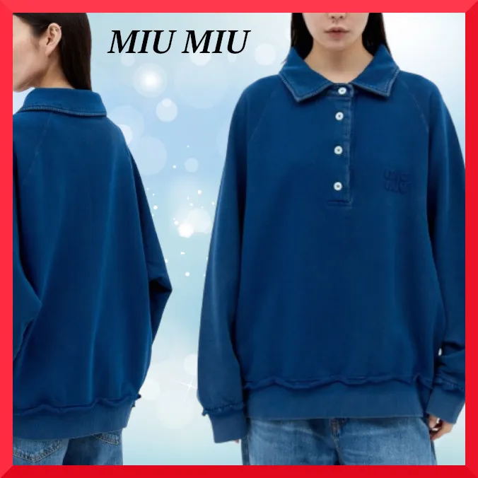 MiuMiu  |Street Style Long Sleeves Plain Cotton Oversized Bridal Logo