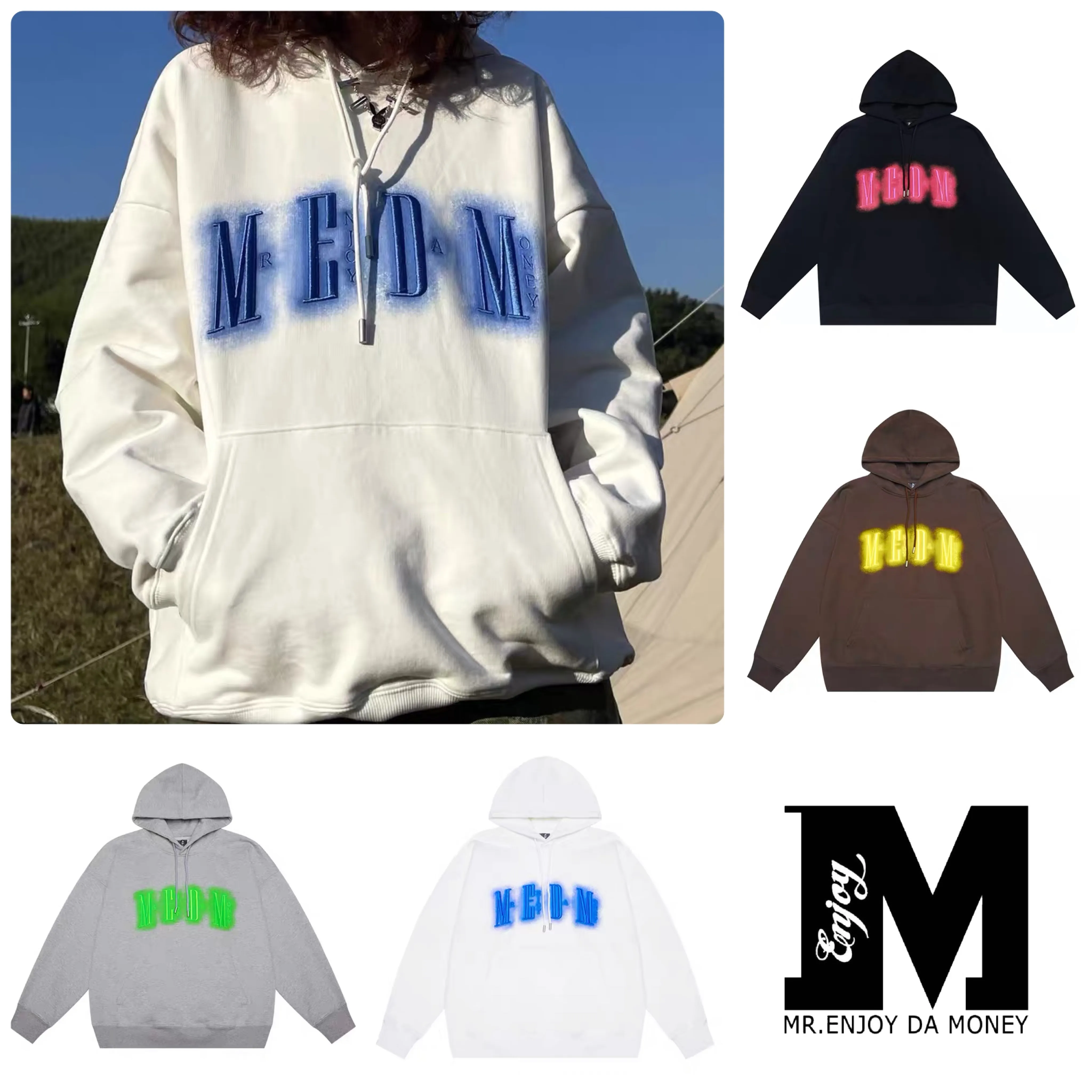 MR. ENJOY DA MONEY  |Unisex Street Style Long Sleeves Plain Logo Hoodies