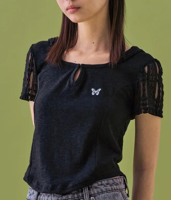 NASTY FANCY CLUB  |Street Style Plain Short Sleeves Lace Logo