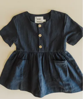 Navy Linen Baby Dress