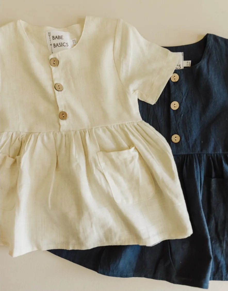 Navy Linen Baby Dress