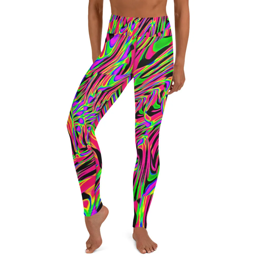 Neon Acid Wave Pink High-Waisted Yoga Leggings